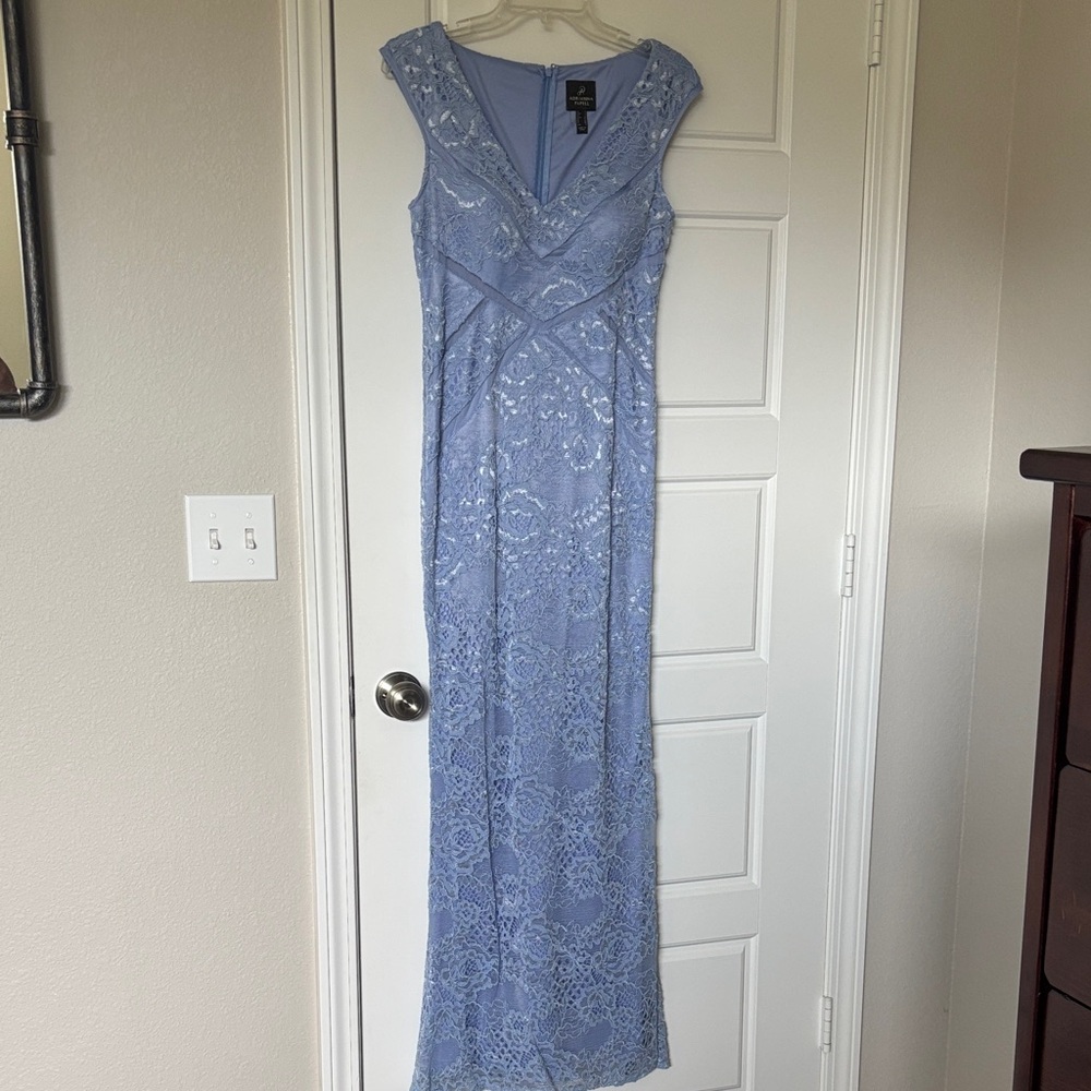 Adrianna Papell Light Blue Lace Maxi Dress